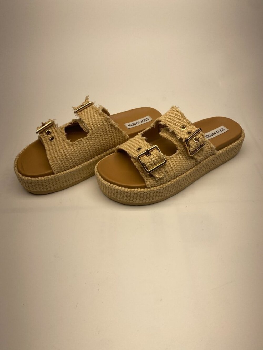 Steve Madden Womens Karrigan Natural Double Strap Platform Sandal Sz 11